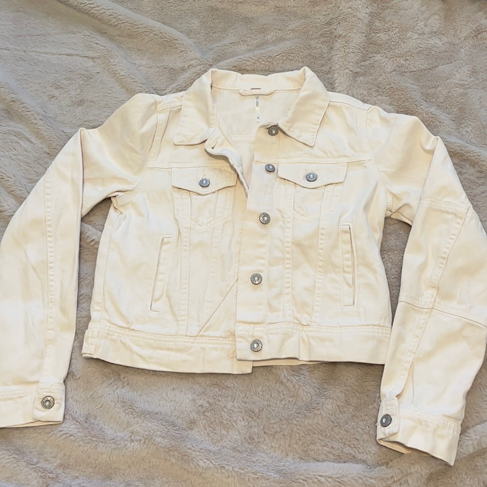 Free People White Cropped Jean Jacket